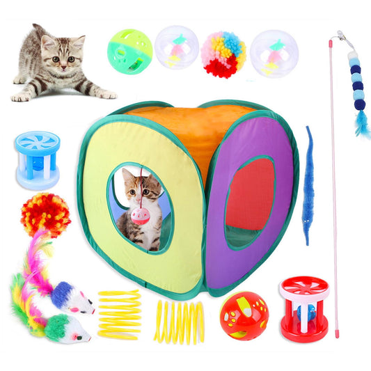 15-Piece Cat Toy Set with Tunnel – Interactive Kitten Toys