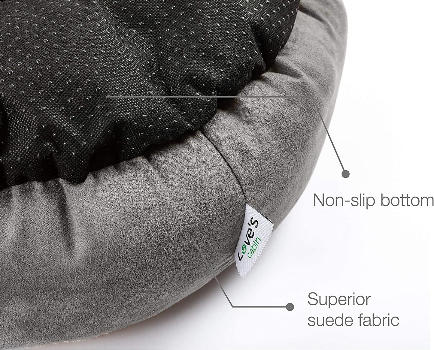 Calming Donut Pet Bed for Cats & Small Dogs, 20 in (50 cm), Washable Anti-Slip Bed – Grey