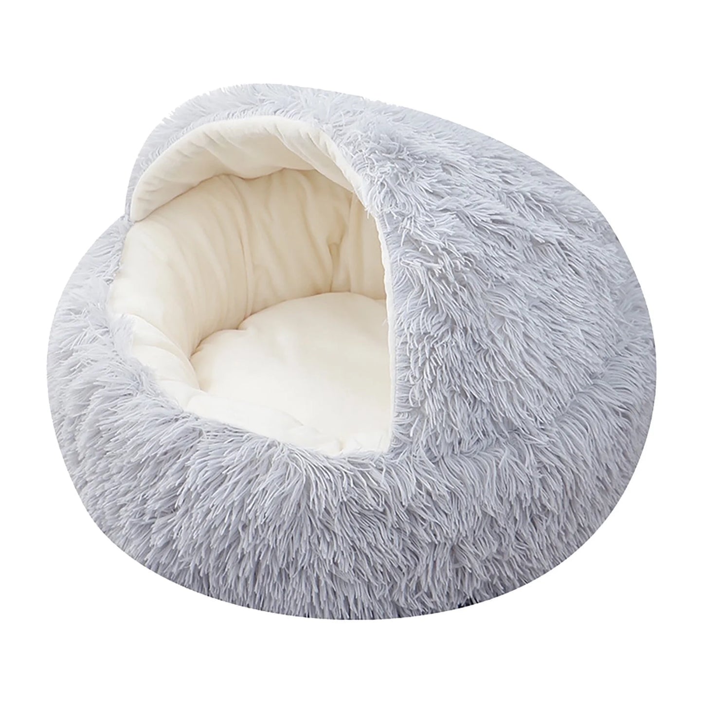 Calming Pet Bed – Hooded Faux Fur Cave for Small Dogs & Cats (Up to 11 lbs / ≈5 kg)