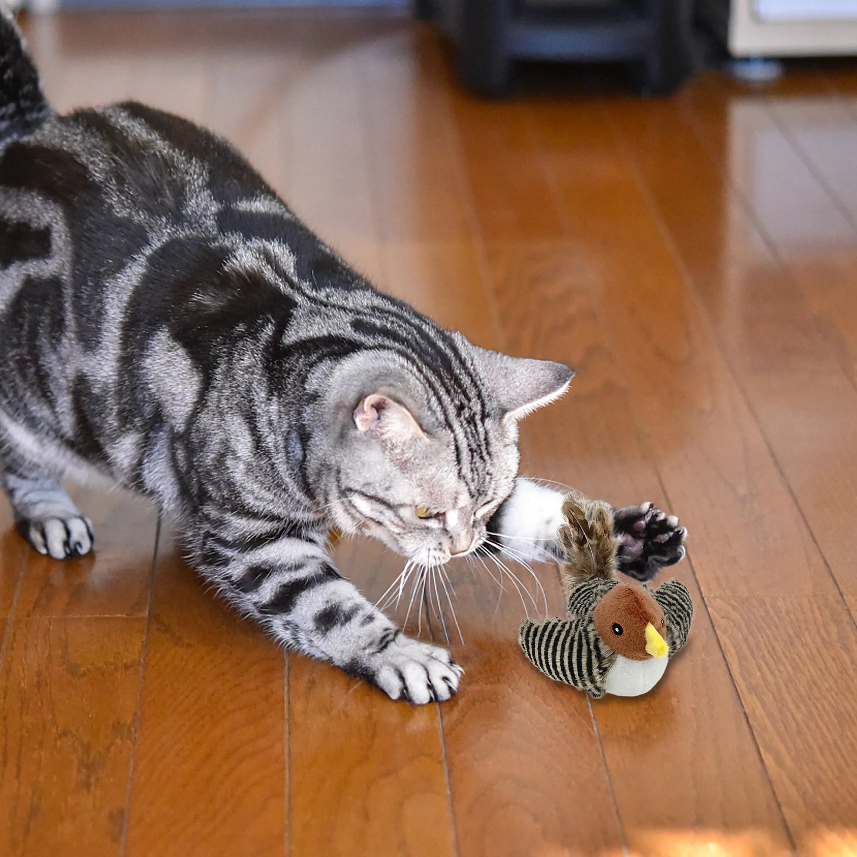 Interactive Electronic Cat Toy – Automatic Chirping Bird with Feather Tail