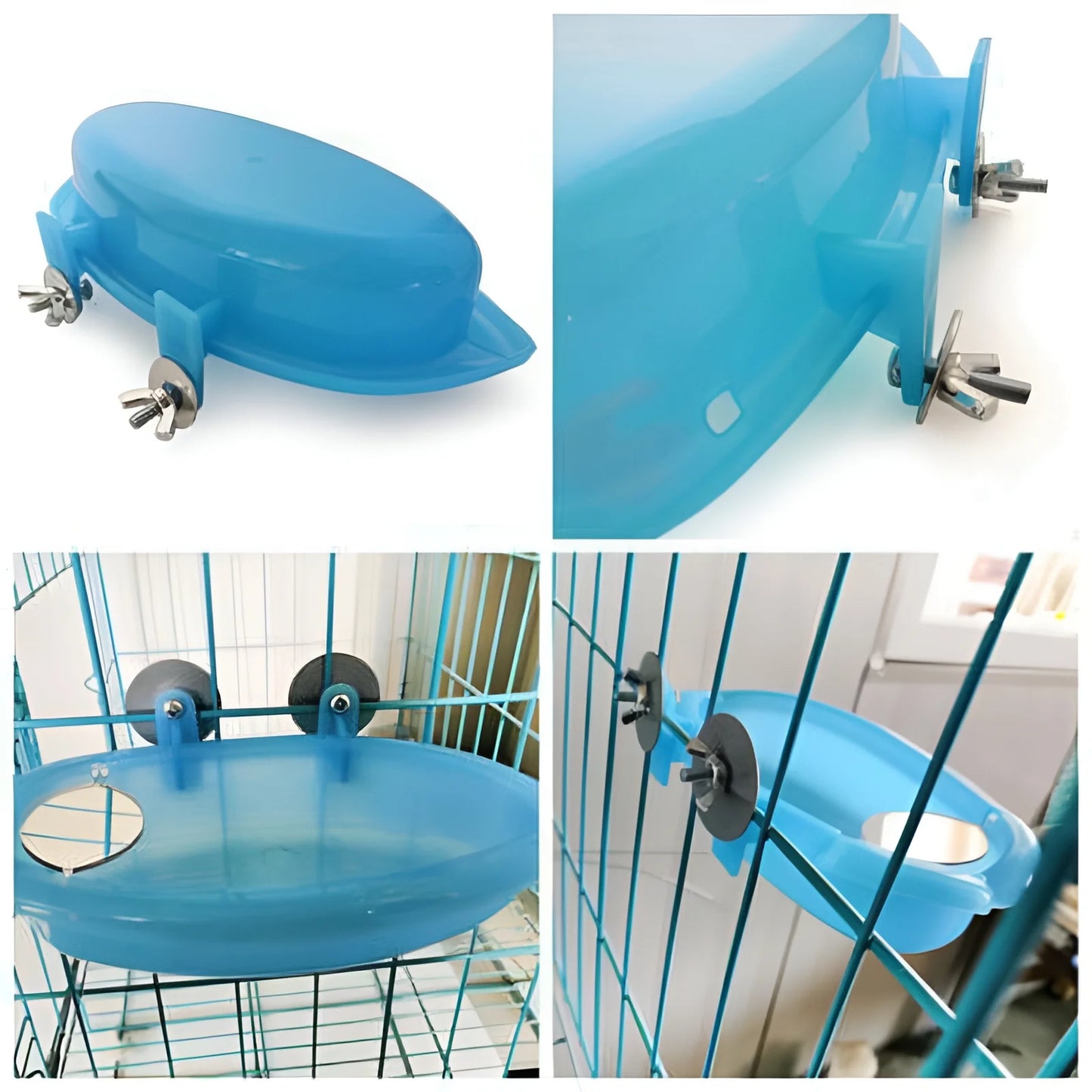 Hanging Bird Bath Bowl with Mirror – Parrot & Budgie Cage Toy
