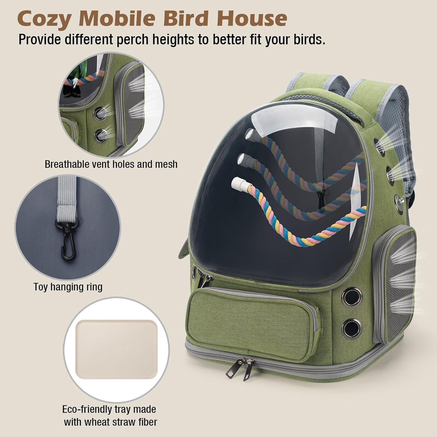Bird Backpack Carrier with Perch & Clear Window for Travel