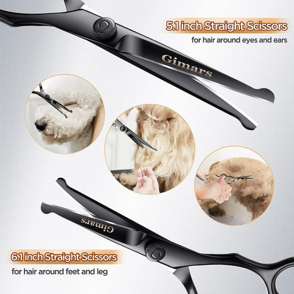 Professional Dog Grooming Scissors 7" (18 cm) | 6-in-1 Stainless Steel Set with Safety Round Tip