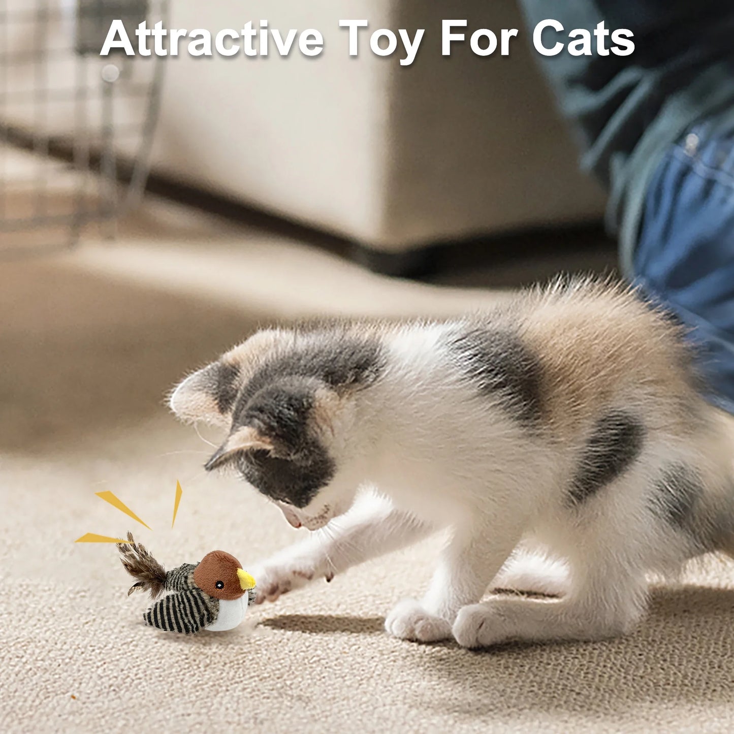 Interactive Electronic Cat Toy – Automatic Chirping Bird with Feather Tail