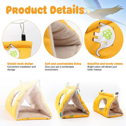 Winter Warm Bird Nest House – Plush Hanging Hut for Parrots & Parakeets (Yellow)