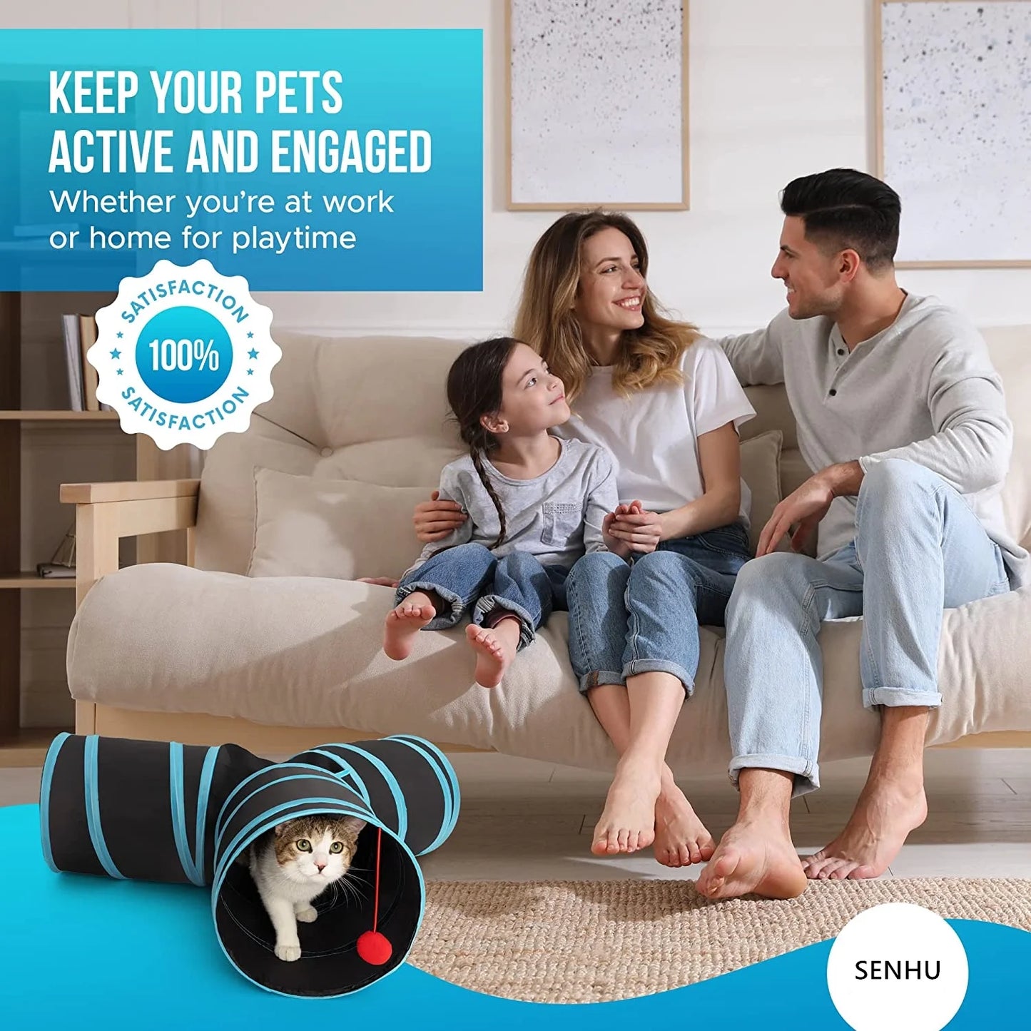 3-Way Cat Tunnel for Indoor Cats & Rabbits