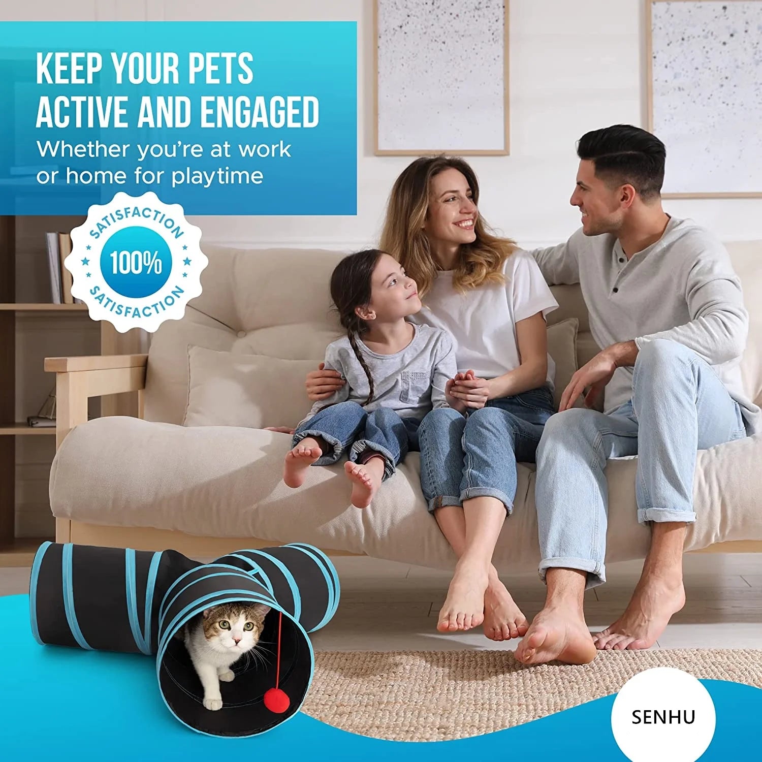 3-Way Cat Tunnel for Indoor Cats & Rabbits