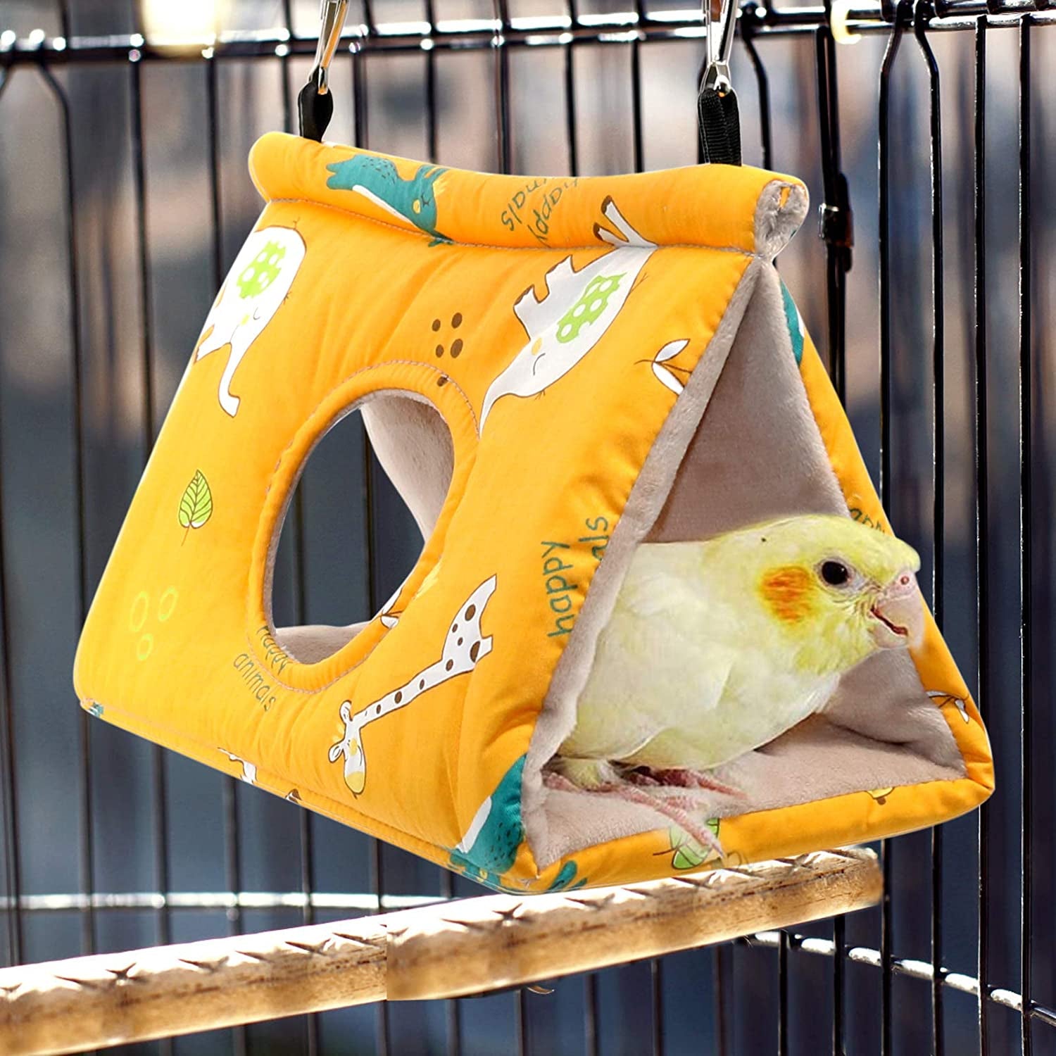 Winter Warm Bird Nest House – Plush Hanging Hut for Parrots & Parakeets (Yellow)