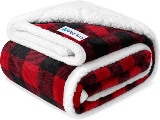 Waterproof Sherpa Dog Blanket, Leakproof Reversible Cover, 80×60 (203×152 cm), Red Plaid