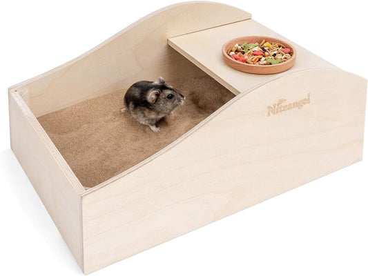 Hamster Wooden Sand Bath Box, Medium-11.8-Inch L X 7.8-Inch W (30 × 20 cm)