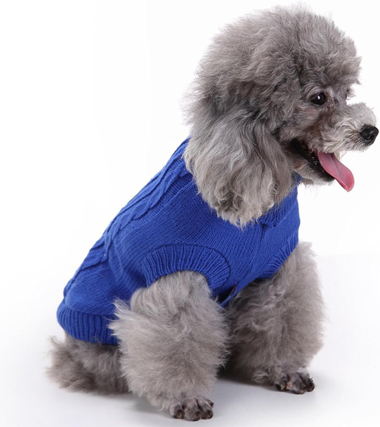 Knitted Dog Sweater for Small Dogs & Cats – Winter Warm Pet Sweatshirt (M, Dark Blue)