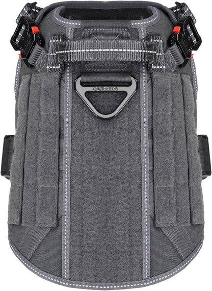 Tactical Dog Harness with Handle – No-Pull MOLLE Vest, Metal Buckles (Grey, Medium)