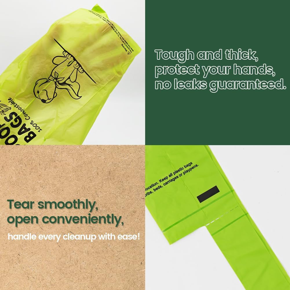 Compostable Dog Poop Bags – Plant-Based, Easy-Tie Handles, Unscented, 120 Count with Dispenser