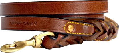 Leather Braided Dog Leash, Brown 6Ft × 3/4 Inch (183 cm × 1.9 cm), Full-Grain Lead