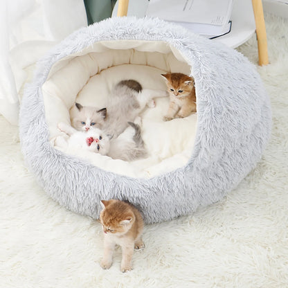 Calming Pet Bed – Hooded Faux Fur Cave for Small Dogs & Cats (Up to 11 lbs / ≈5 kg)