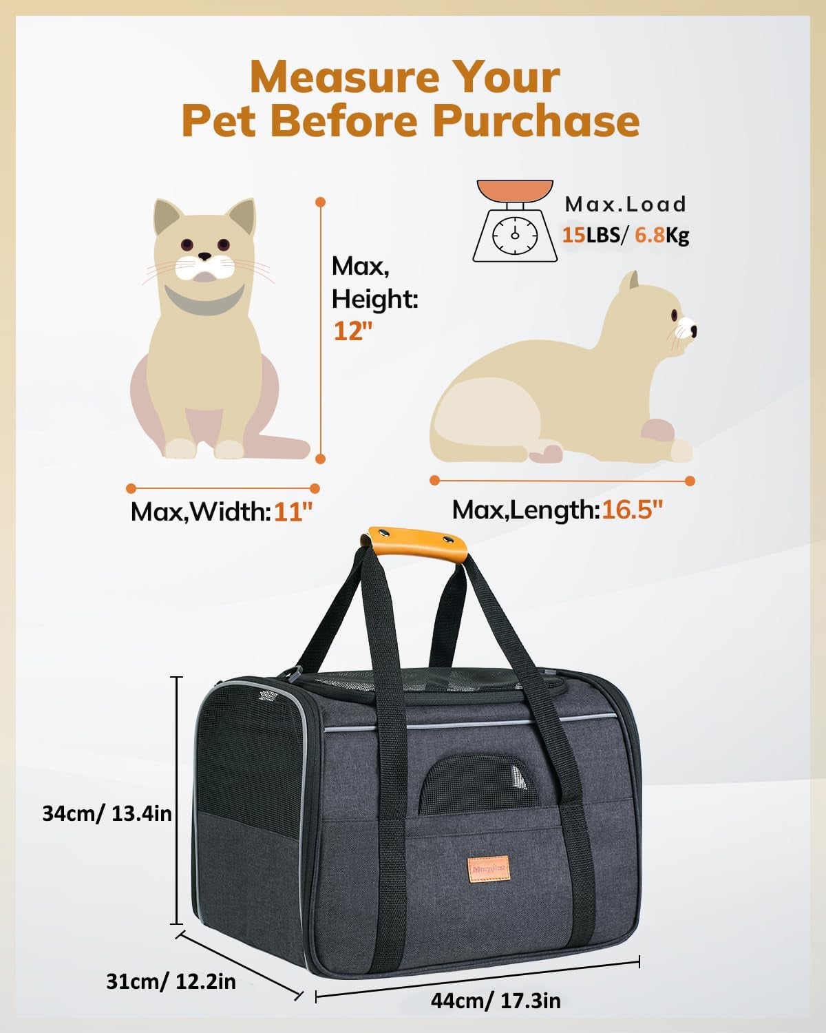 Soft Pet Carrier for Cats & Small Dogs – Travel Carrier with Cushion & Foldable Bowl (up to 9.1 kg, Dark Gray)
