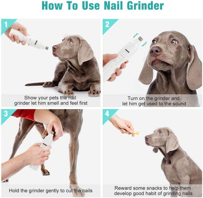 Pet Nail Grinder with LED Light – 2-Speed Quiet Nail Trimmer for Dogs & Cats (S/M/L)