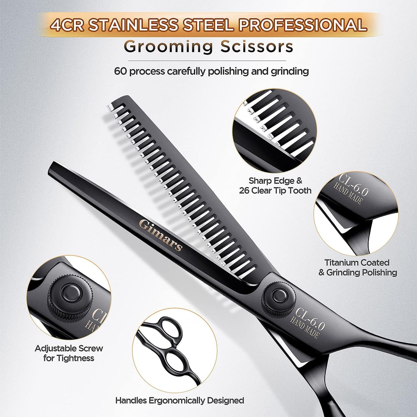 Professional Dog Grooming Scissors 7" (18 cm) | 6-in-1 Stainless Steel Set with Safety Round Tip