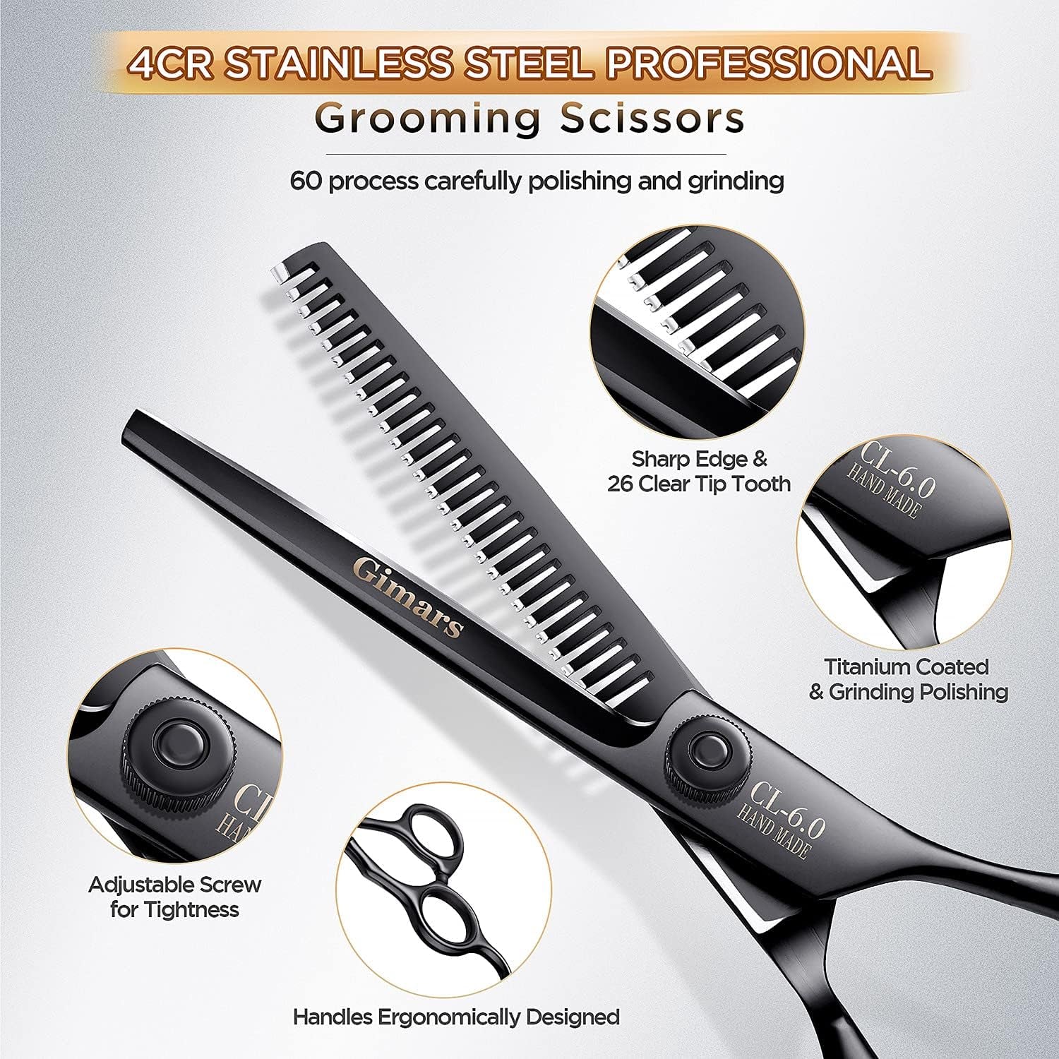 Professional Dog Grooming Scissors 7" (18 cm) | 6-in-1 Stainless Steel Set with Safety Round Tip