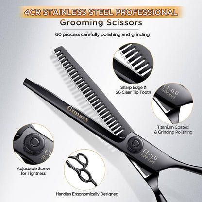 Professional Dog Grooming Scissors 7" (18 cm) | 6-in-1 Stainless Steel Set with Safety Round Tip