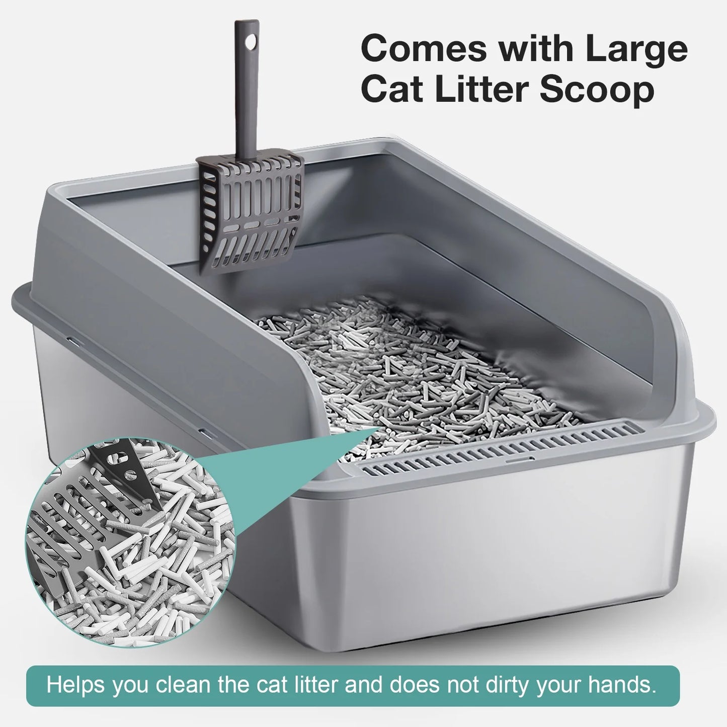 Stainless Steel Cat Litter Box for Large Cats (L), Dark Gray