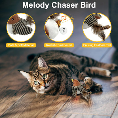 Interactive Electronic Cat Toy – Automatic Chirping Bird with Feather Tail
