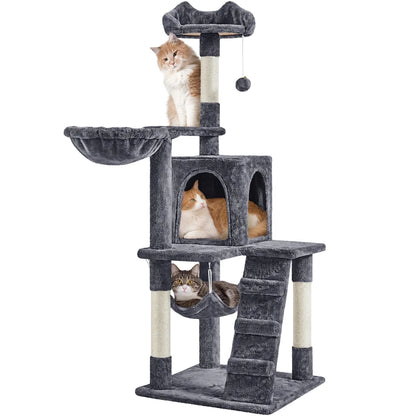 Cat Tree Tower with Hammock, Basket & Scratching Posts – Dark Gray, 54" (137 cm)