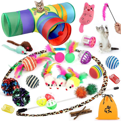 32-Pack Cat Toy Set – Interactive Kitten Toys with Tunnel & Catnip