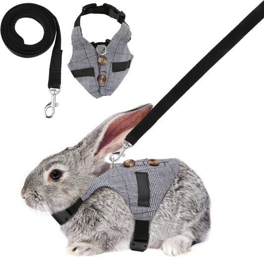 Adjustable Rabbit Harness & Leash Set – Formal Style for Small Pets (Size S)