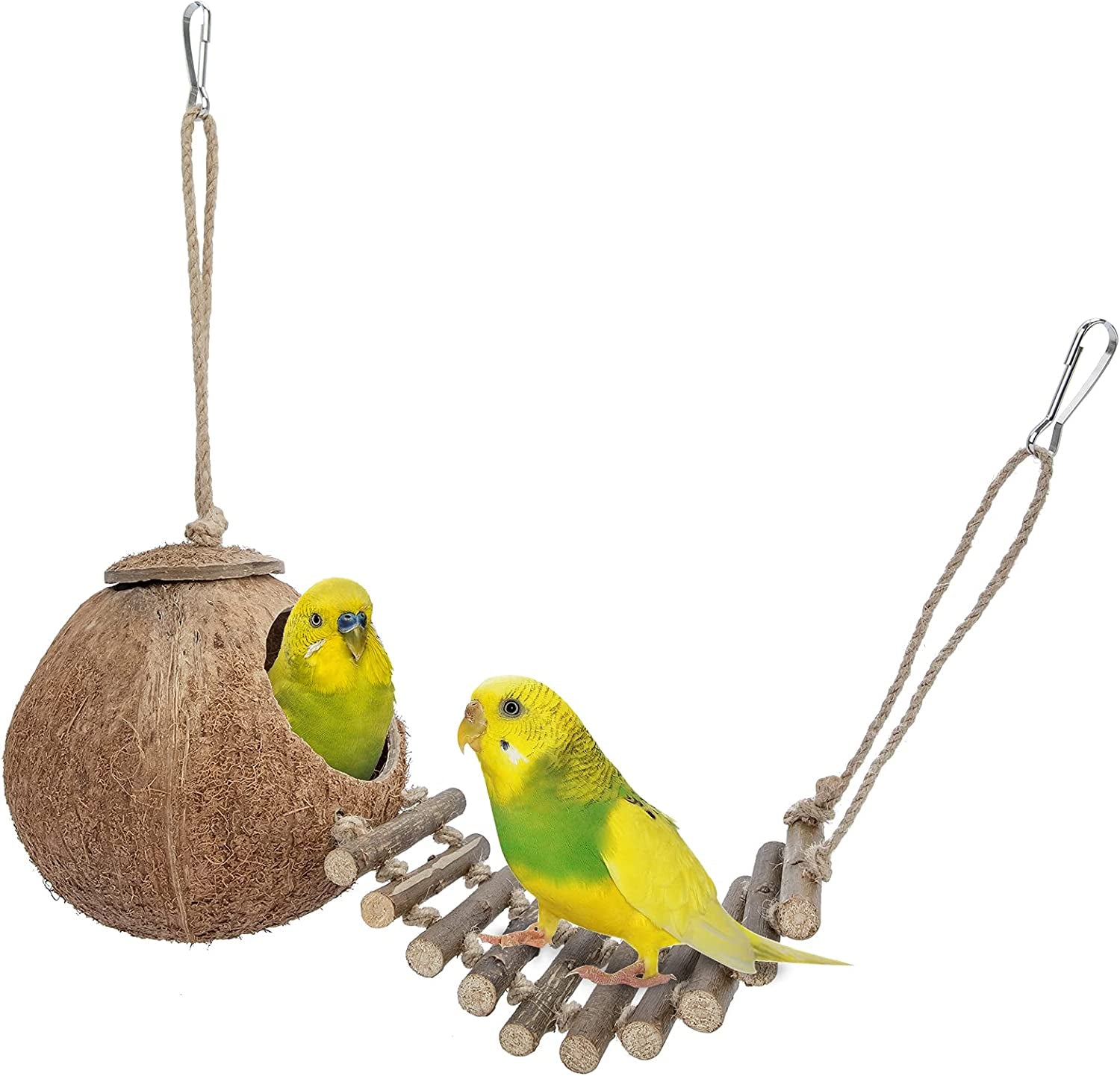 Natural Coconut Hideout with Ladder – Bird & Small Pet Toy
