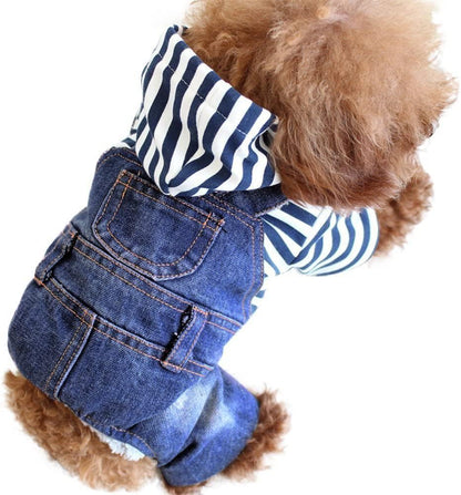 Dog Denim Jacket Hoodie – Vintage Blue Coat for Small & Medium Dogs (L)