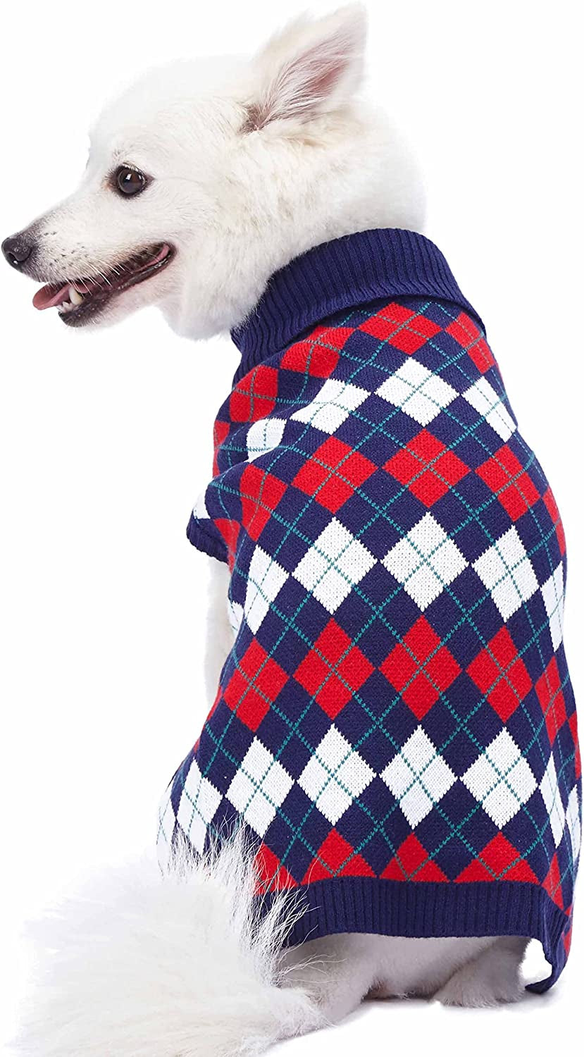 Argyle Dog Sweater – Navy Blue, Back Length 10″ (25.4 cm)