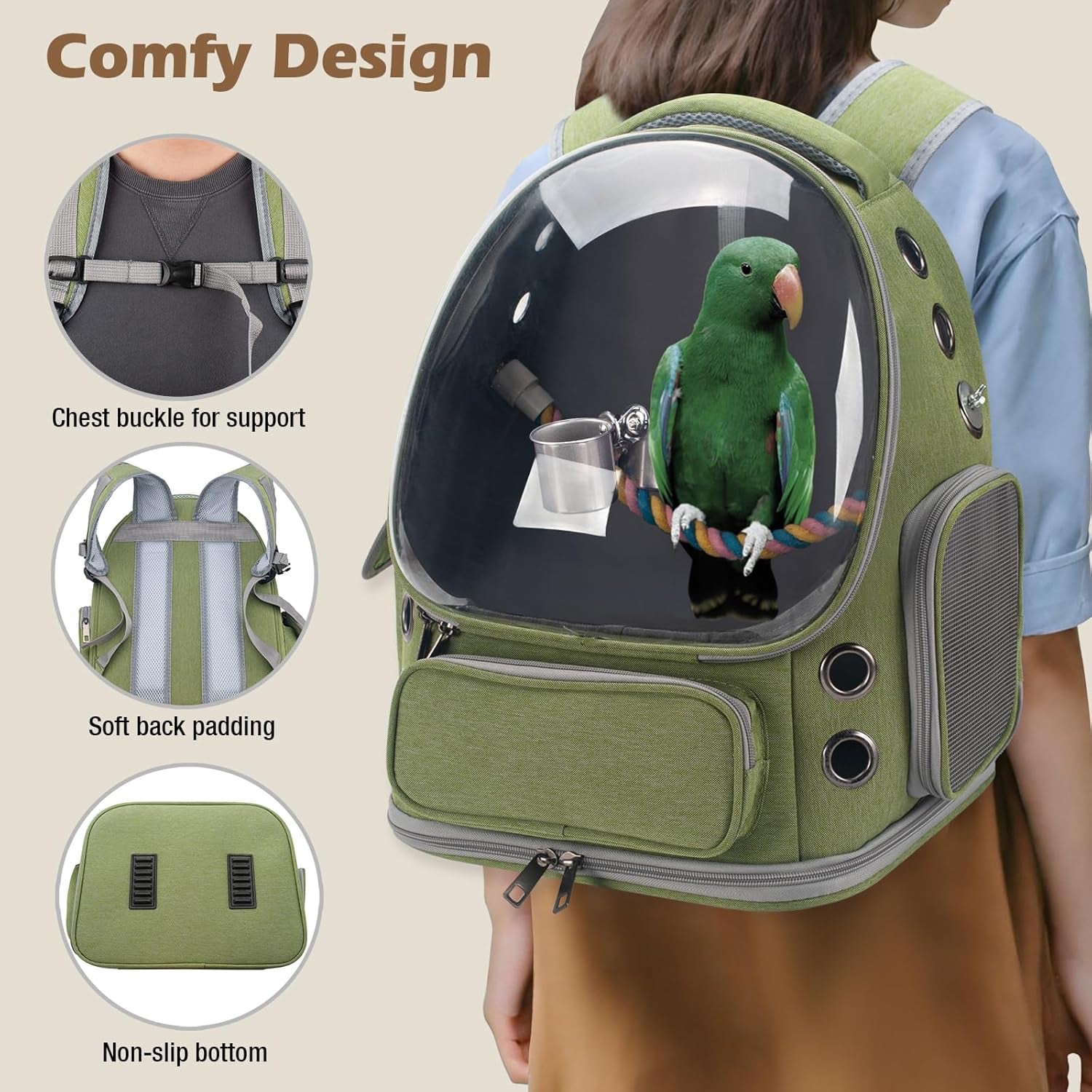 Bird Backpack Carrier with Perch & Clear Window for Travel