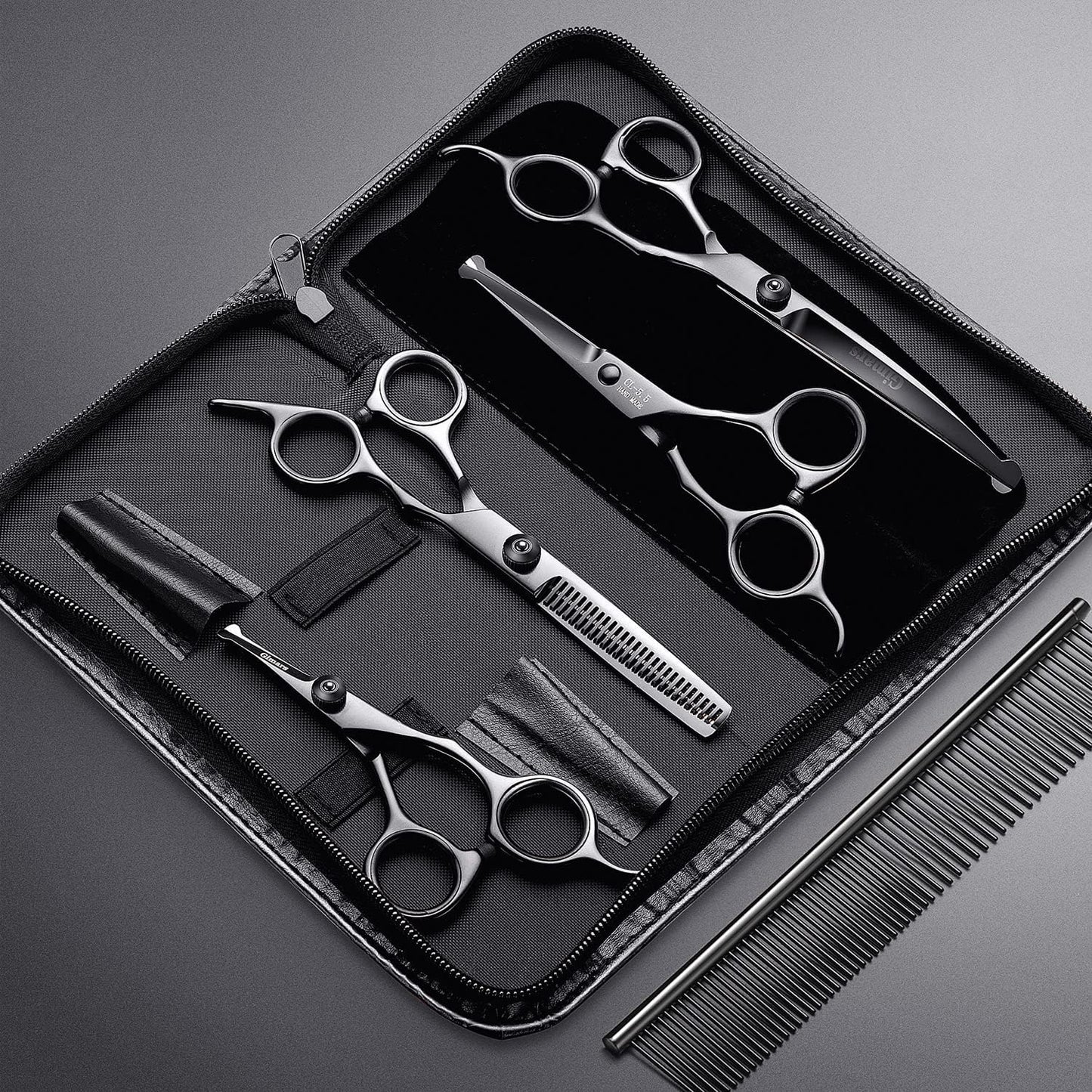 Professional Dog Grooming Scissors 7" (18 cm) | 6-in-1 Stainless Steel Set with Safety Round Tip