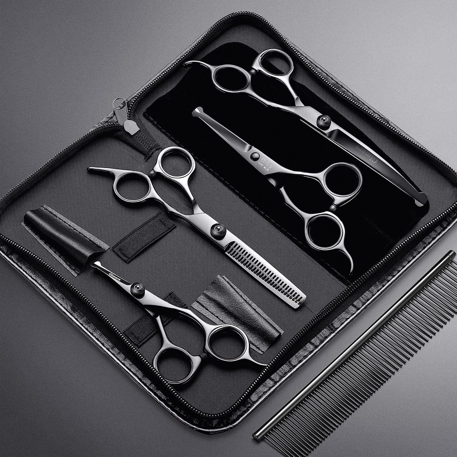 Professional Dog Grooming Scissors 7" (18 cm) | 6-in-1 Stainless Steel Set with Safety Round Tip