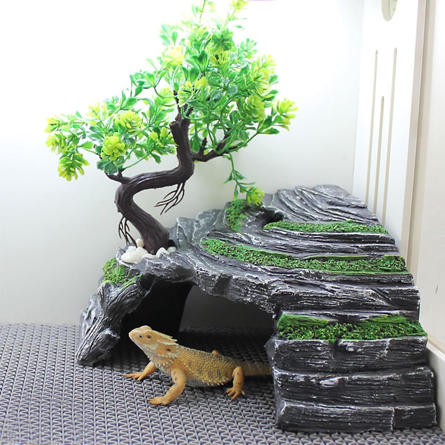 Reptile Hideout Cave & Basking Platform – Resin Rock Shelter