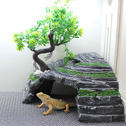 Reptile Hideout Cave & Basking Platform – Resin Rock Shelter