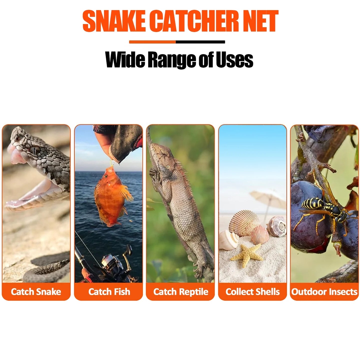 Telescopic Snake Catcher Net with Drawstring, 16 to 58.7 Inch (40–149 cm)