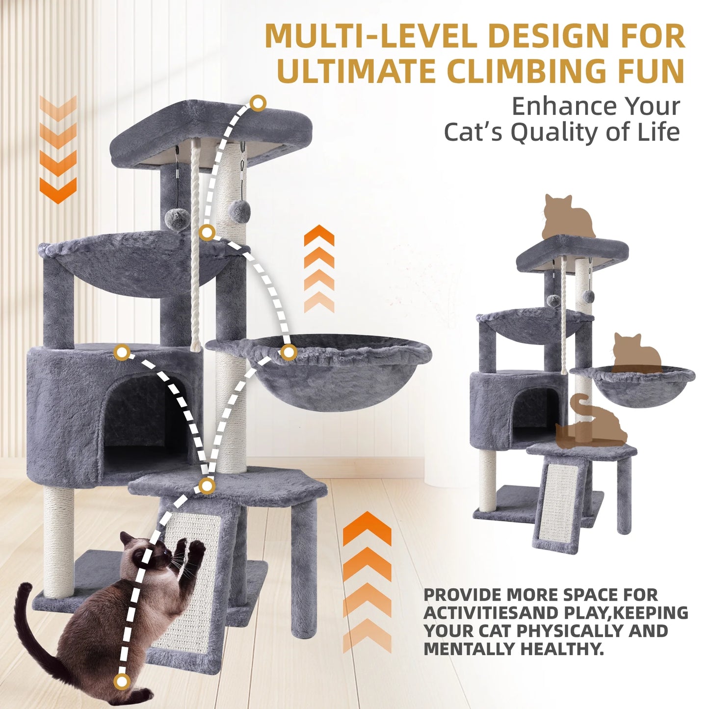 37.4" (95 см) Cat Tree – Tower with Scratching Posts & Condo