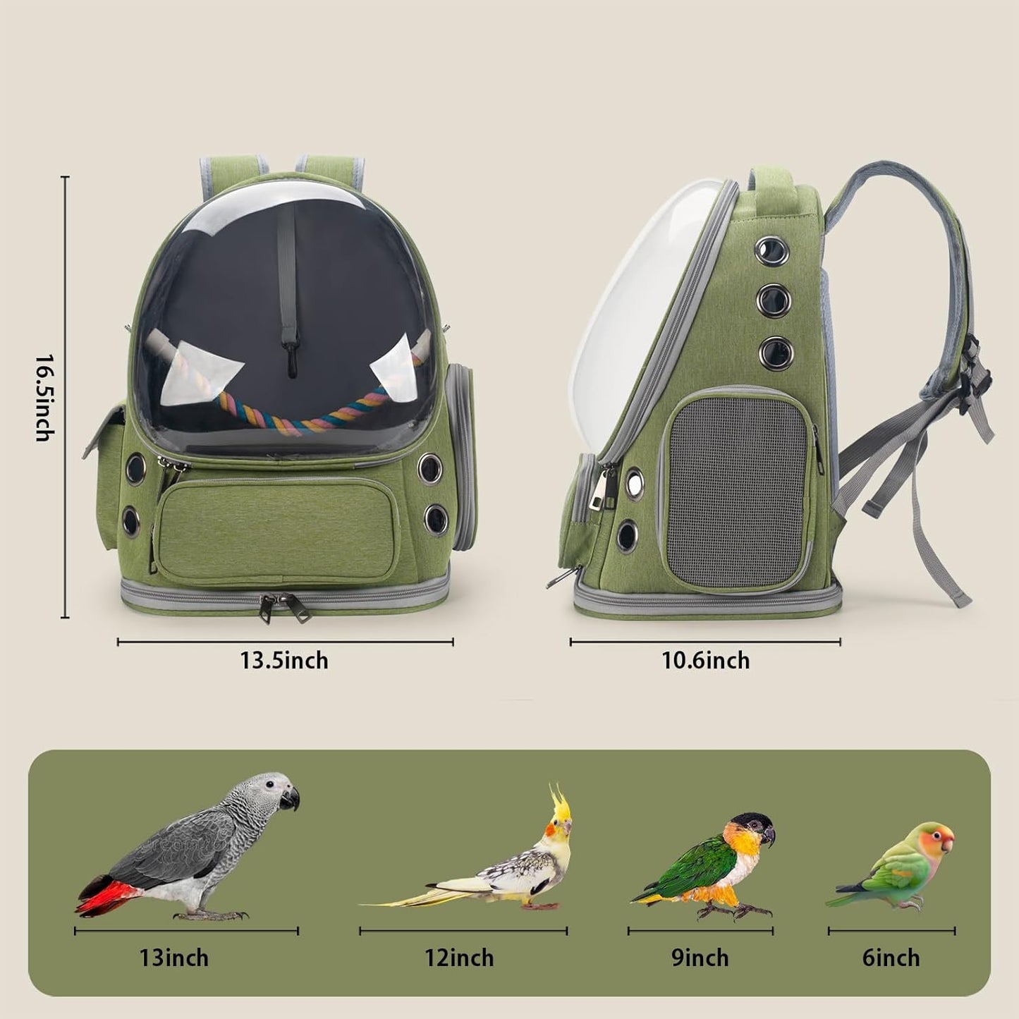 Bird Backpack Carrier with Perch & Clear Window for Travel