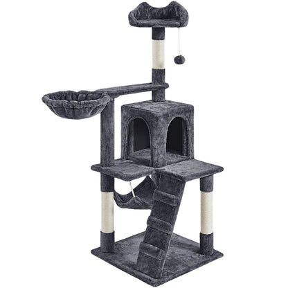 Cat Tree Tower with Hammock, Basket & Scratching Posts – Dark Gray, 54" (137 cm)