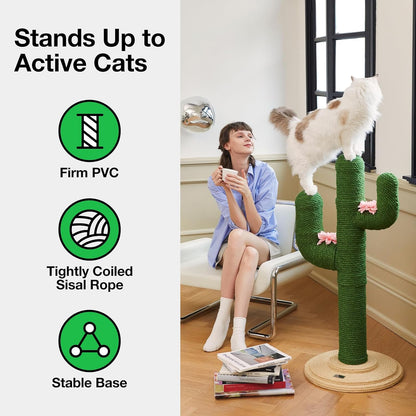 Cactus Cat Scratching Post – Large 41.3" Sisal Scratch Tower for Indoor Cats (105 cm)