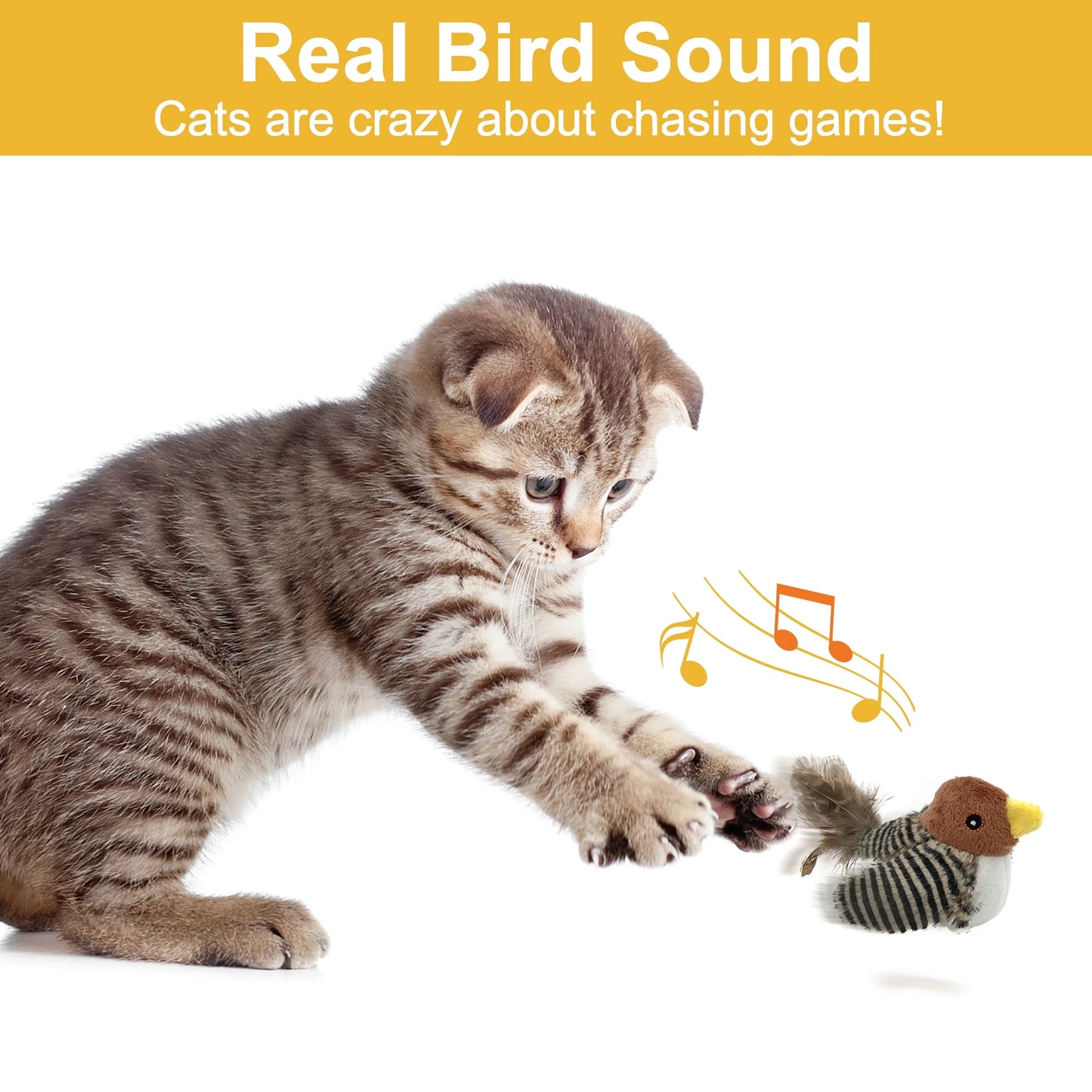 Interactive Electronic Cat Toy – Automatic Chirping Bird with Feather Tail