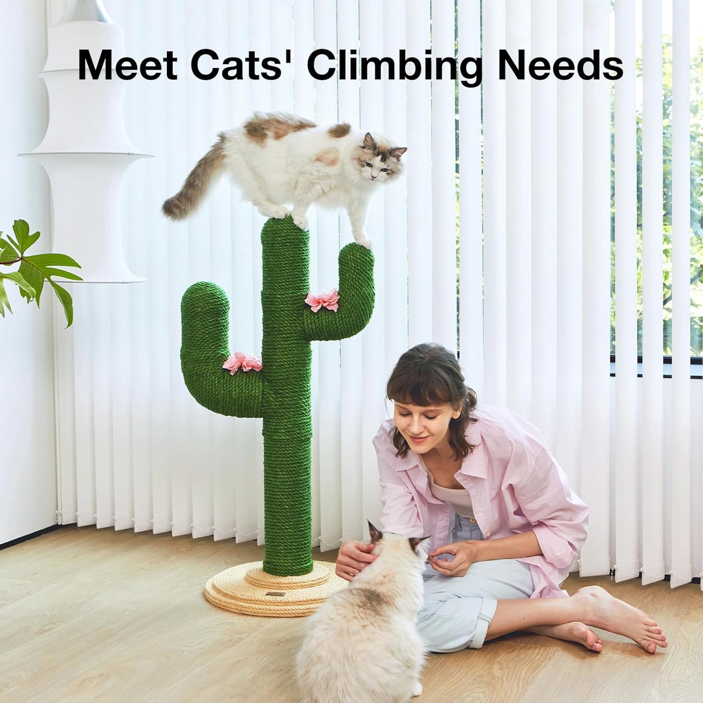 Cactus Cat Scratching Post – Large 41.3" Sisal Scratch Tower for Indoor Cats (105 cm)
