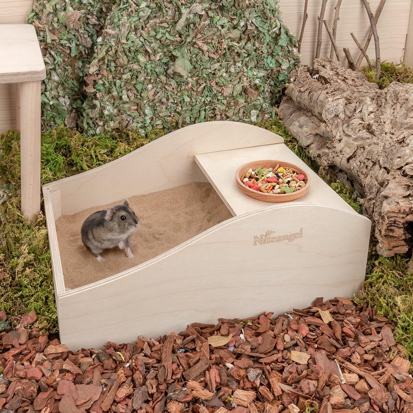Hamster Wooden Sand Bath Box, Medium-11.8-Inch L X 7.8-Inch W (30 × 20 cm)