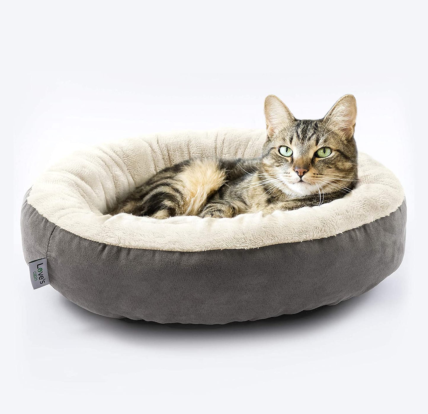 Calming Donut Pet Bed for Cats & Small Dogs, 20 in (50 cm), Washable Anti-Slip Bed – Grey