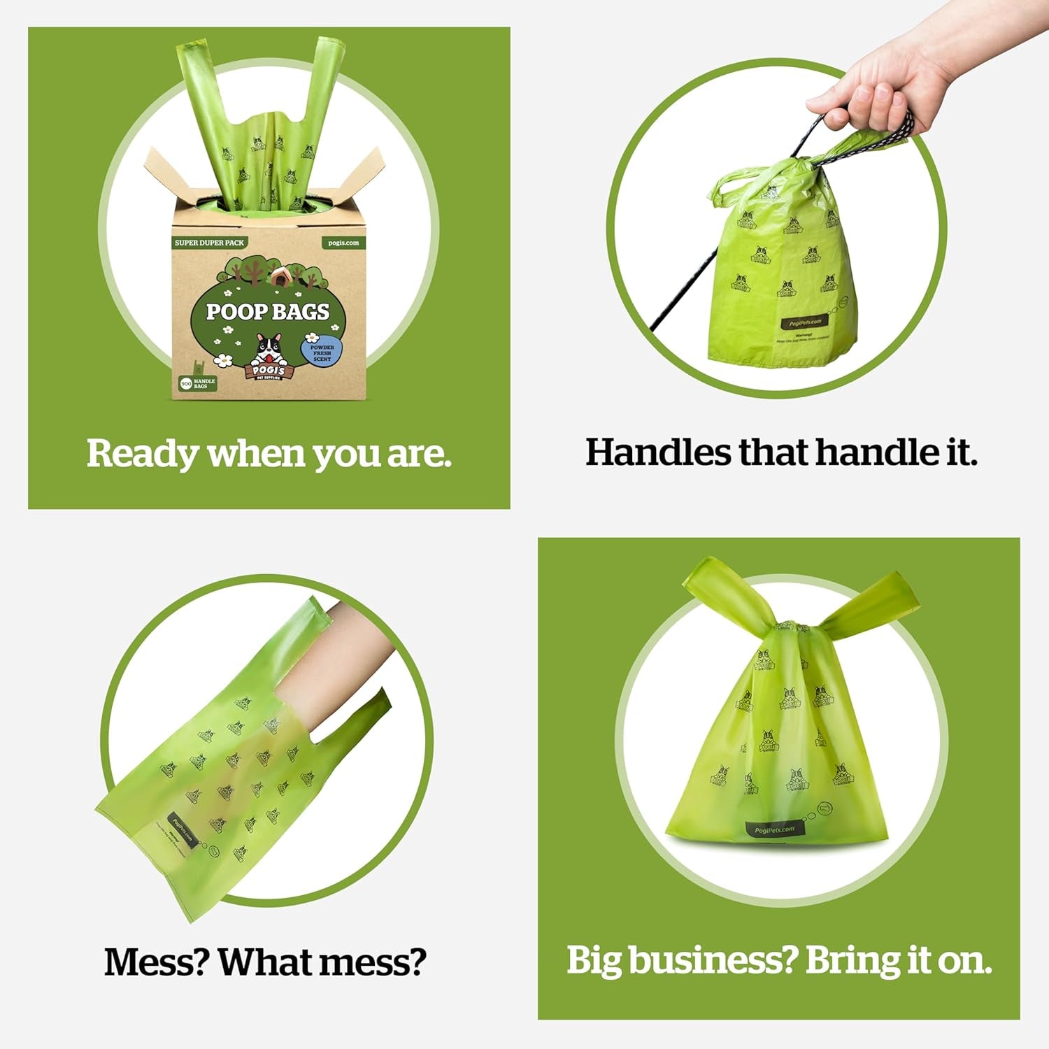 Pogi’s Dog Poop Bags with Handles – Extra-Thick, Leak-Proof, Large, Fresh Scent, 900 Count