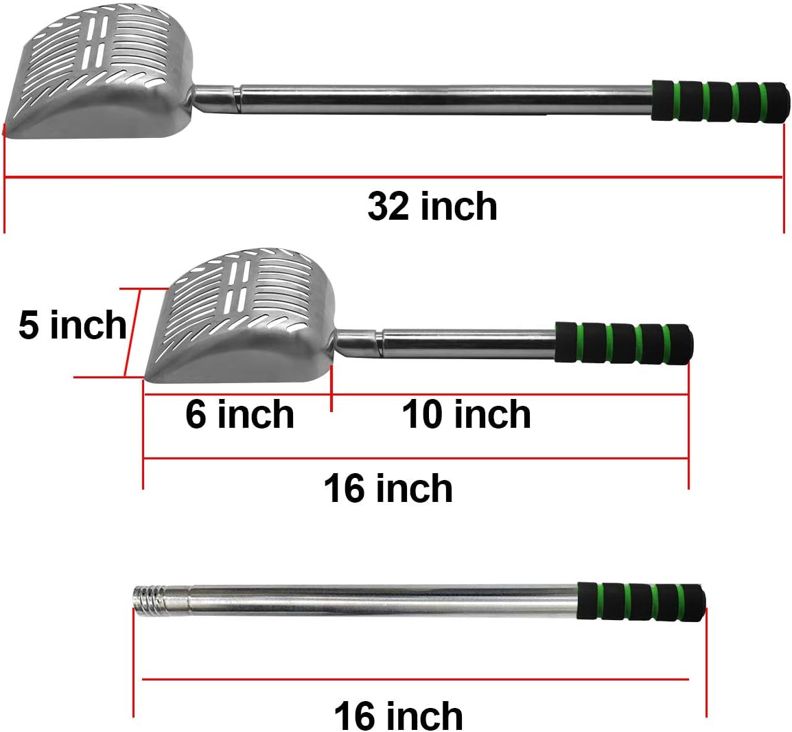 Long Handle Metal Cat Litter Scoop 32 in (81 cm) – Heavy-Duty Non-Stick