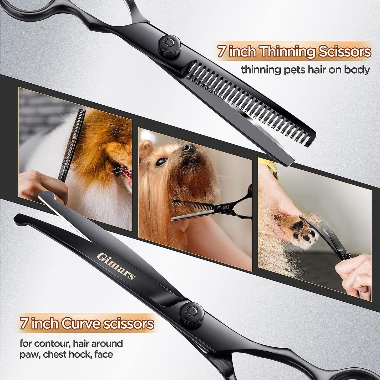 Professional Dog Grooming Scissors 7" (18 cm) | 6-in-1 Stainless Steel Set with Safety Round Tip