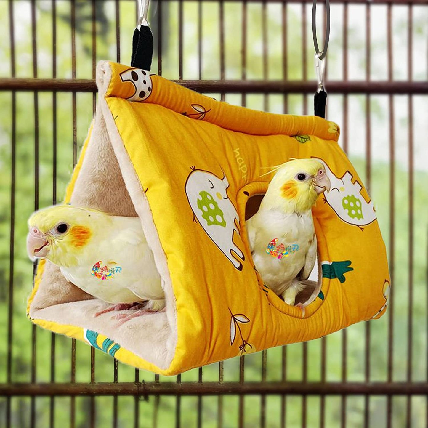 Winter Warm Bird Nest House – Plush Hanging Hut for Parrots & Parakeets (Yellow)